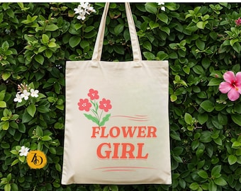 Flower Girl Floral Canvas Tote Bag, Nature Inspired Wedding favor, Flower Girl Proposal
