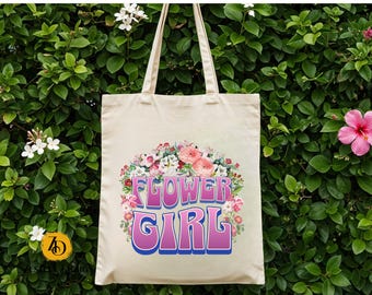 Flower Girl Floral Canvas Tote Bag, Nature Inspired Wedding favor, Flower Girl Proposal