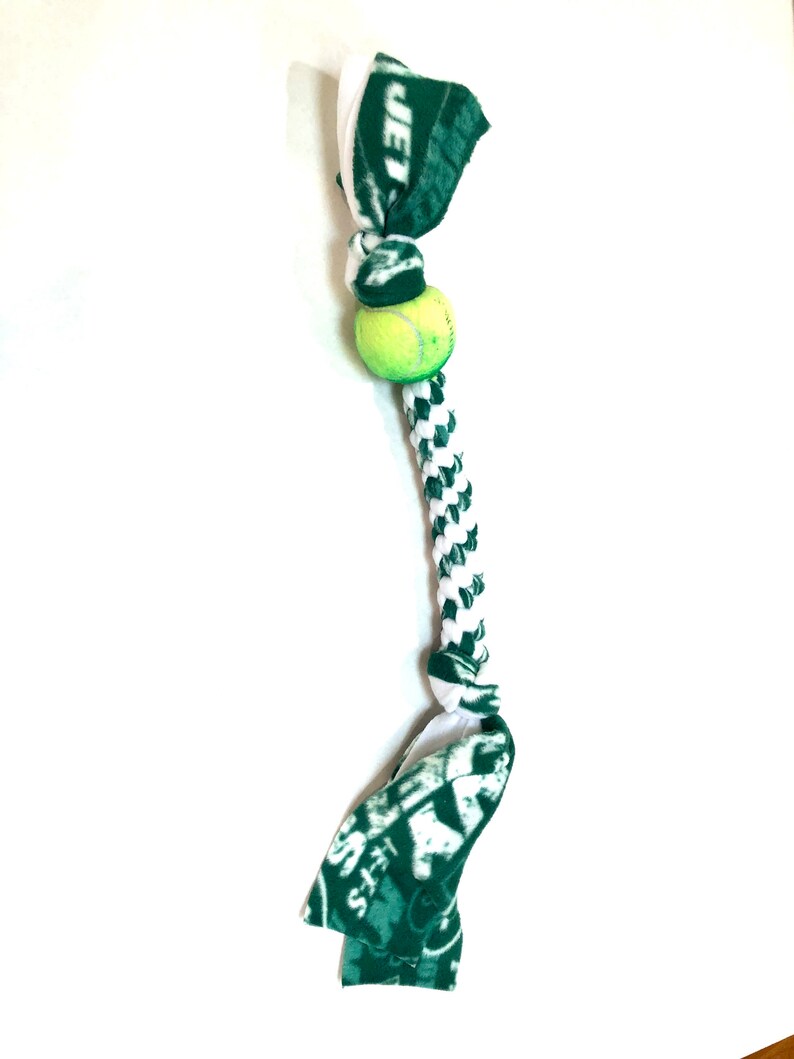 Green and White Dog Toy With Recycled Ball NY Jets image 4