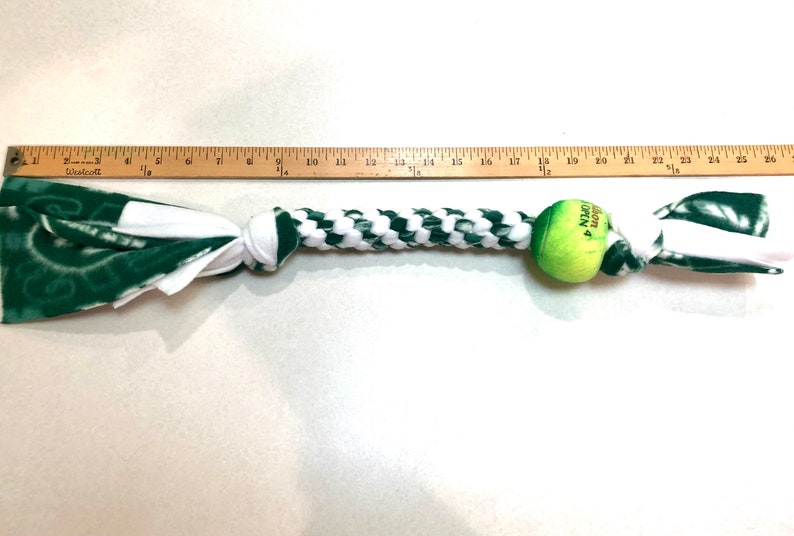 Green and White Dog Toy With Recycled Ball NY Jets image 5