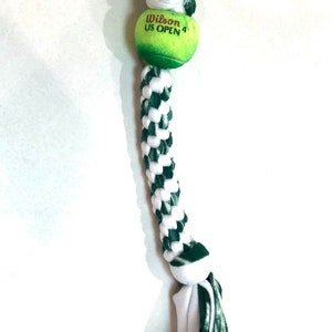 Green and White Dog Toy With Recycled Ball NY Jets image 3