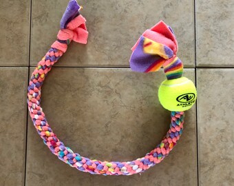 Fleece Tug Toy Pink and Purple With Ball