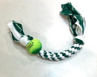 Green and White Dog Toy With Recycled Ball NY Jets