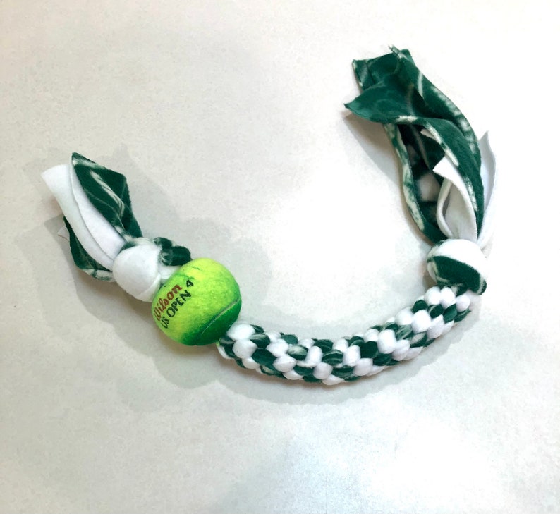 Green and White Dog Toy With Recycled Ball NY Jets image 1