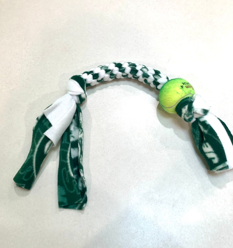 Green and White Dog Toy With Recycled Ball NY Jets image 6