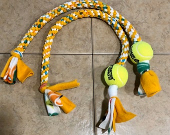 Dog Tug Toy Yellow & Multi Colored With Ball