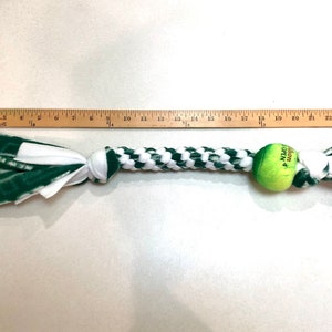 Green and White Dog Toy With Recycled Ball NY Jets image 2