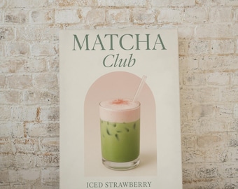Erdbeercreme Matcha Digitaldruck - Rosa Matcha Wandkunst, Café-Küchendeko & druckbares Poster