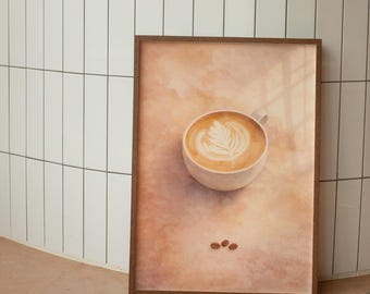 Latte Wand Kunst Druck | Kaffee-Bar-Dekor | Neutral Kaffee Stillleben | Minimalist Küche Dekor | Café Stil Digitaler Download