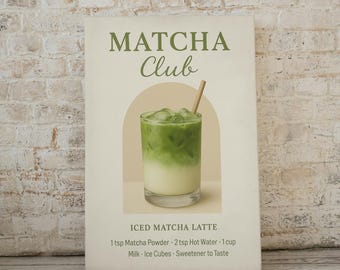 Iced Matcha Latte Print | Minimal Café Wall Decor | Modern Kitchen Artwork | Green Tea Illustration | Printable Poster