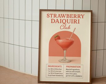 Stampa artistica da parete con Daiquiri alla fragola / Decorazione per cocktail bar / Poster moderno per drink