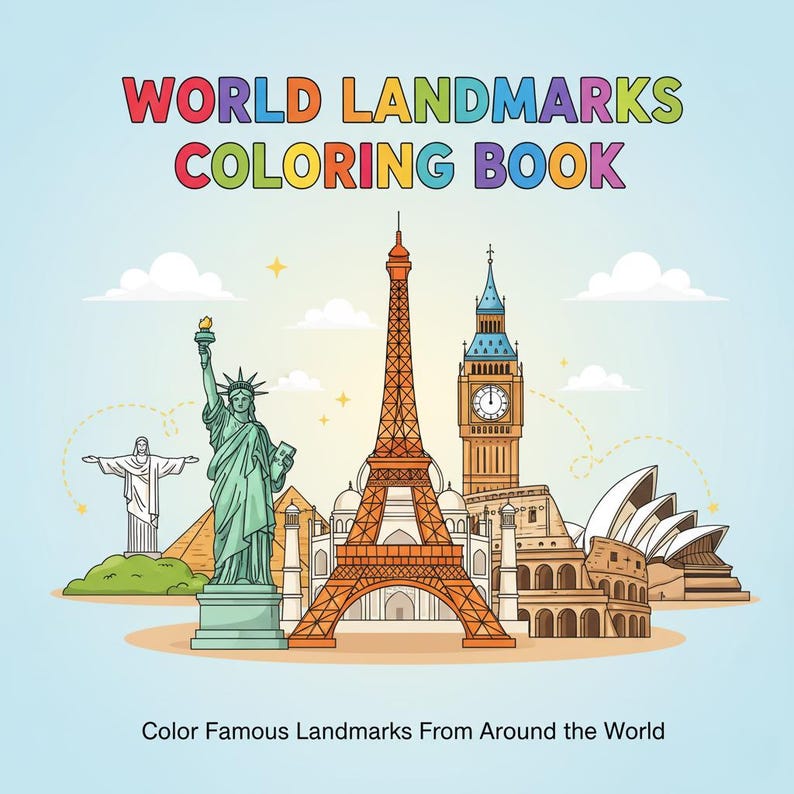 World Landmarks Coloring Book – Printable Travel Coloring Pages for ...