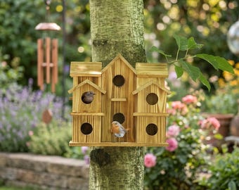 10 Holes Wooden Bird House | Bird Nesting House | Hanging Bird House | Outdoor Bird House | Wild Bird House | Bird Nest Box | Garden Decor