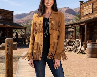 Handmade Suede Fringe Jacket: Women's Western Cowboy Tassel Coat Boho Festival Leather Jacket