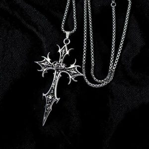 Silverkorshalsband, dubbelsidigt punkhänge, retro hiphop-smycken, grunge-alternativ, estetisk gåva, män och kvinnor, gotiskt