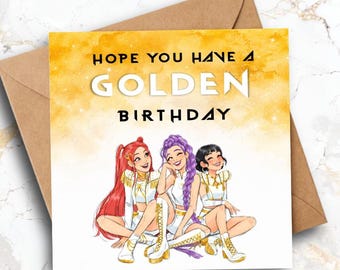 Kpop Inspired Golden Birthday Card, Anime, 5x5 greeting card for him/her