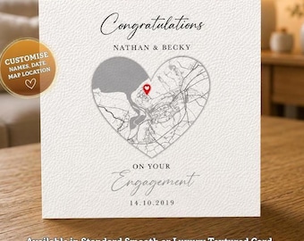 Personalised Engagement Card | Custom Map Of Proposal Location, custom name and date