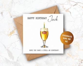 Personalised Stella Birthday Card | Beer Lover Greeting (5x5 Inch)
