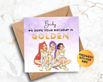 Personalised Kpop Inspired Birthday Card, Purple Golden Birthday, Custom Name Age