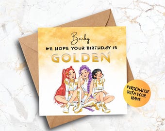 Personalised Golden Birthday Card, Kpop Inspired, Custom Name/Age (5x5 inches)