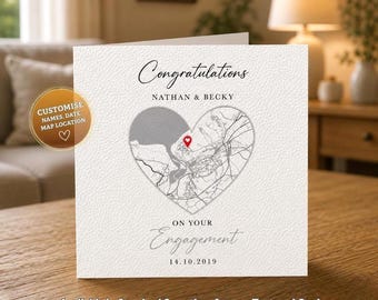 Personalised Engagement Card | Custom Map Of Proposal Location, custom name and date