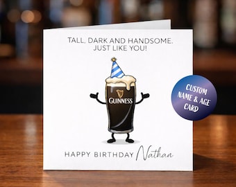 Personalised Guinness Birthday Card | Funny Beer Card for Dad, Husband, Boyfriend (Custom Name & Age)