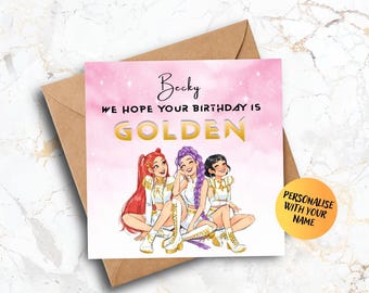 Personalised Golden Birthday Card, Kpop Inspired, Custom Name/Age (5x5 inches)