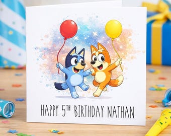 Personalized Cartoon Dog Birthday Card | Custom Name & Age