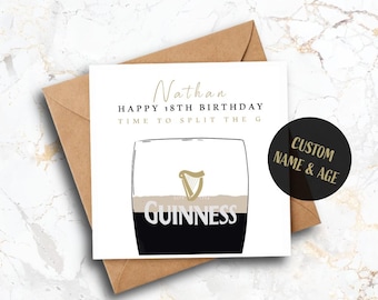 Personalised Guinness Birthday Card, Custom Name & Age, 5x5 Inch Square Card