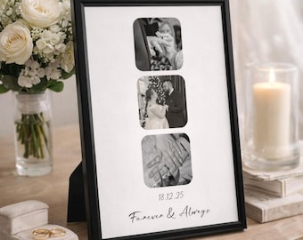 Personalized 3 Photo Print | Custom Date & Message, Anniversary Gift
