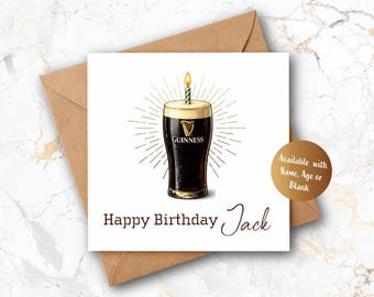 Personalised Guinness Birthday Card, Custom Name Age Beer Lover Gift