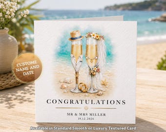 Personalised Beach Wedding Congratulations Card | Seaside Mr & Mrs Gift