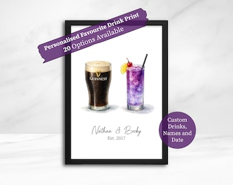 Impresión personalizada de bebidas para parejas, nombres personalizados, fecha (descarga digital)