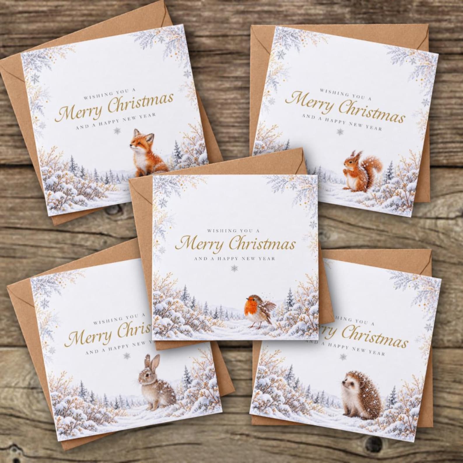 Woodland Animal Christmas Cards With Envelopes, Robin, Fox, Squirrel ...