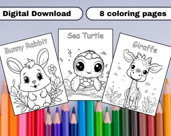 Dibujos para colorear de animales para niños • 8 hojas de actividades imprimibles (descarga digital)