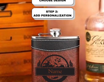 Petaca de cuero personalizada para hombre, petaca de whisky grabada