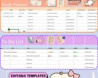 Planificador de estudio editable / Lista de tareas pendientes en Google Sheets y Excel (Descarga digital)