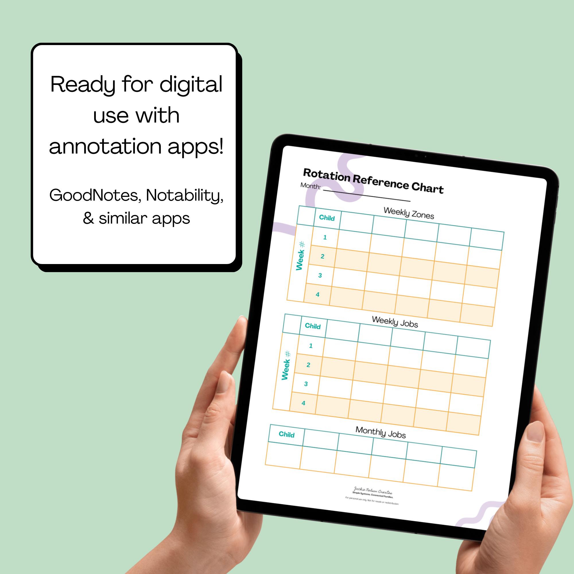 Rotation Reference Chart - Printable PDF for Family Chores – Weekly ...