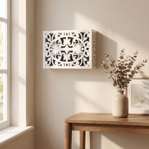 Saillong Decorative Doorbell Chime Cover Box – Fits Most Wired Doorbells, Wooden Cover With Hollow Pattern, Easy Install With Screws Or Double-Sided Tape (Black)