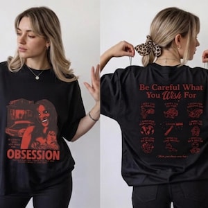 Vintage Horror Graphic Shirt, Obsession Psychological Thriller Tee, Grunge Aesthetic Clothes, Be Careful What You Wish For Front Back Shirt