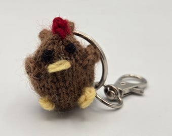 Adventure Chicken Keychain, Hand-Knit Wool Chicken Bag Charm