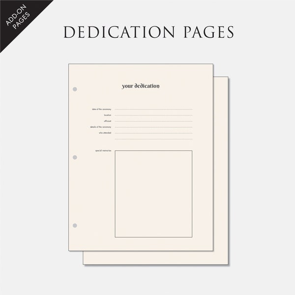 Baby Memory Binder Add-On Pages: Dedication | Additional Journaling Prompt Pages for your Baby Memory Binder