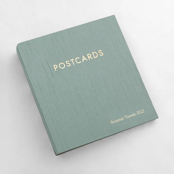 Medium Postcard Album With Misty Blue Silk Cover 2 Postcards per