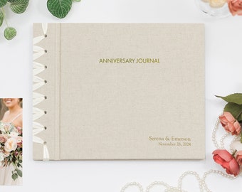 Anniversary Journal Natural Linen Personalized Gold Embossed First Paper Anniversary Gift Wedding Couple Engagement Bridal Shower Gift
