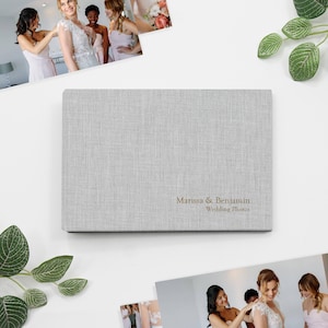 PERSONALIZED Small 4x6 Photo Binder with Dove Gray Cotton Cover | Price Includes Custom Gold Foil Embossing | Holds up to 100 Photos