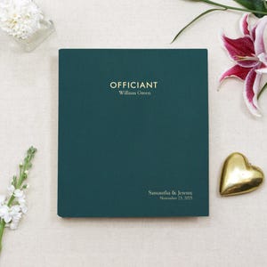 Officiant Binder with Teal Cotton Personalized Gold Embossed Wedding Organizer Bridal Ceremony Portfolio Keepsake Officiant Album Gift