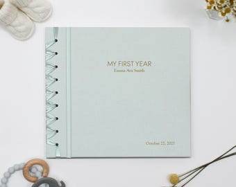 Baby's First Book Light Blue Personalized Baby Shower New Mom Gift Milestone First Year Keepsake Pregnancy Baby Memory Heirloom Journal
