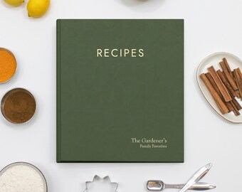 Personalized Recipe Journal with Pine Vegan Leather | Personalized Gift | Custom Cookbook | Family Recipes | Gift for Chefs & Home Cooks