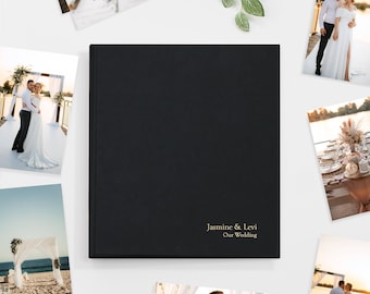 PERSONALIZED 5x7 Photo Binder with Black Vegan Leather Cover | Includes Custom Gold Foil Embossing | Holds up to 200 Photos | 1 Inch Rings