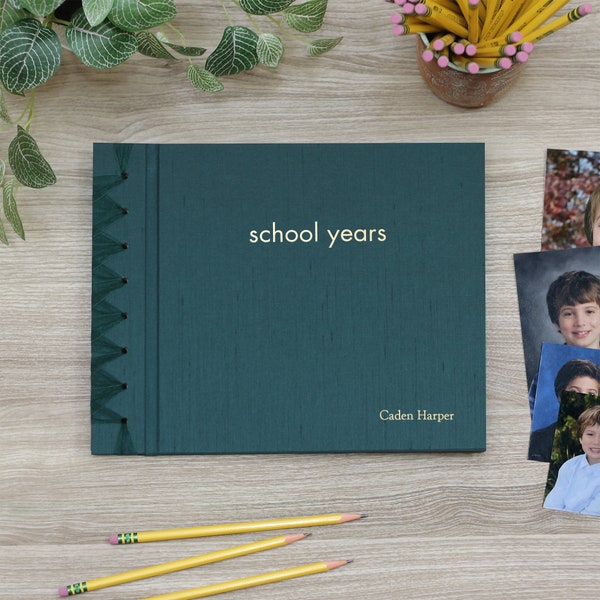 PERSONALIZED School Years Album with Teal Silk Cover | Includes Child's Name Embossed in Gold Foil On The Cover